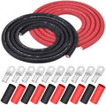iGreely 2/0 Gauge 2/0 AWG Wire 10 Feet Black + 10 Feet Red Welding Battery Pure Copper Flexible Cable + 5pcs of 5/16" & 5pcs 3/8" Copper Cable Lugs Terminal Connectors+Heat Shrink Tubing