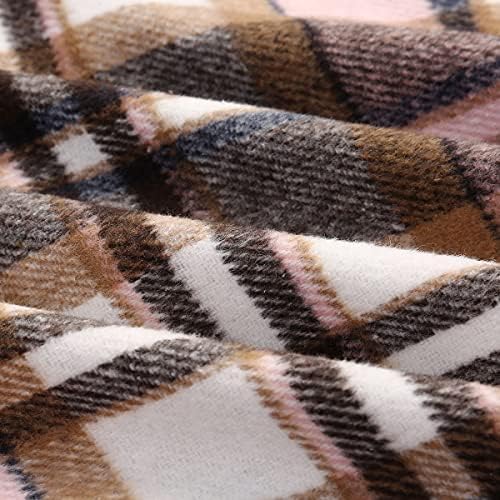 IDEALSANXUN Womens Plaid Wool Skirts Elastic Waist A-Line Pleated Tartan Long Skirts