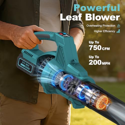 Leaf Blower Cordless, 750 CFM Electric Blower with 2 x 6.5Ah Batteries