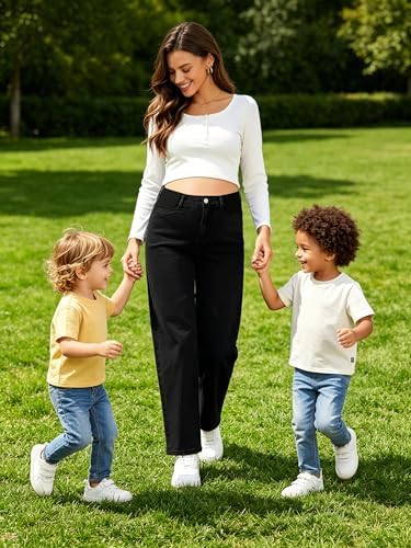 fitglam Women's Maternity Jeans Straight Leg Relaxed Fit Over Belly Pregnancy Denim Work Pants Maternity Clothes with Pockets