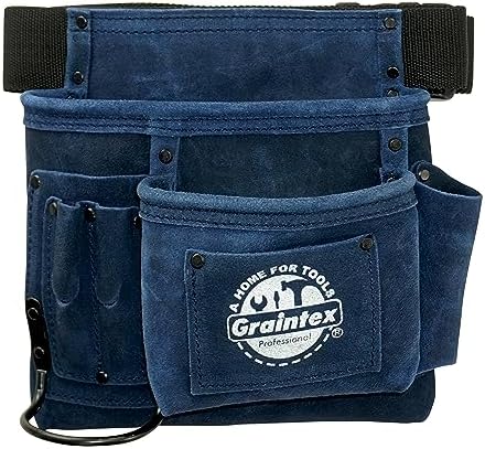 Graintex 5 Pocket Suede Leather Tool Belt/Bag, Multipurpose Leather Tool Belt for Women and Men, Ideal for Construction, Electrician, Handymen, Carpenter, Gardening Pouch & DIY Projects