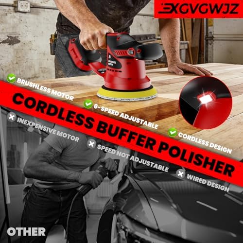 Cordless Buffer Polisher for Milwaukee 18V Battery, 450W Brushless Car Buffer Polisher Waxer with 6 inch disc, 6 Variable Speed Up to 5200 RPM for Waxing Polishing Scratch Removal (Tool only)