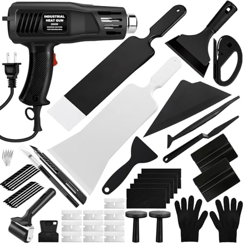 48PCS Vinyl Wrap Tool Window Tinting Kit with Heat Gun,Car Wrapping Kit for Window Tint Include Sponge Roller,Magnet Holder,Tint Squeegee,Film Cutter,Vinyl Tucking Tool for Car Film Installation
