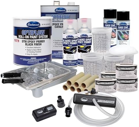 Eastwood Optiflow Roll-On Complete Automotive Epoxy Primer Paint with DSB Dustless Block Sanding Kit | Black