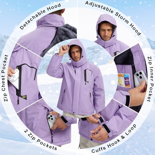 QPNGRP Mens Waterproof Ski Snowboard Jacket Winter Windproof Snow Coat