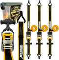 XSTRAP STANDARD 4-PK Heavy Duty Ratchet Tie Down Straps, Ammo Storage Box | 1.5"x16FT Motorcycle Straps with Double J Hooks with Ergonomic T-Handle, 3300 lbs Break Strength for Truck, ATV, Trailer, UTV