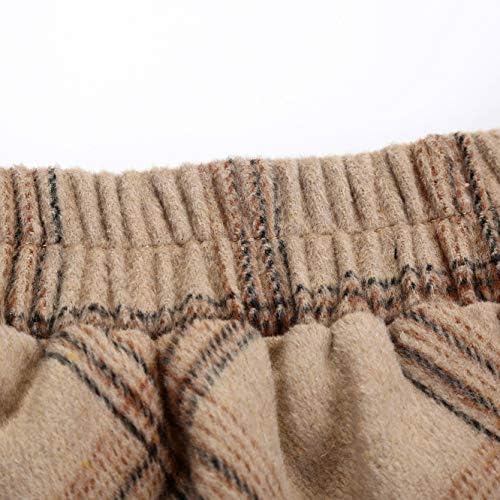 IDEALSANXUN Womens Plaid Wool Skirts Elastic Waist A-Line Pleated Tartan Long Skirts