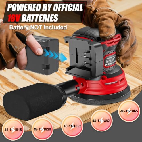 Cordless Random Orbital Sander Compatible for Milwaukee 18V Battery(NO Battery), Palm Orbital Sander With Dust Collector, 6 Variable Speeds, 20Pcs Sandpaper For Sanding Polishing Woodworking