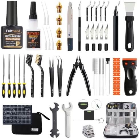 84Pcs 3D Printer Accessories, 3D Printer Tools Kit with Slotted Organizer Bag, PTFE Nozzle Anti-Stick Coating, T12 Needle Files, Deburring Tool, for All FDM/SLA, Bambu Lab, Ender 3, Anycubic,etc