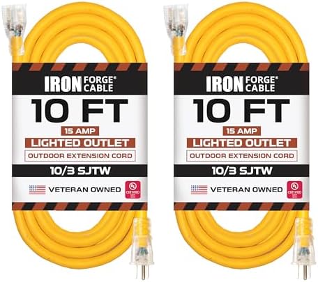Iron Forge Cable 10 Gauge Extension Cord Heavy Duty, 10 Ft - Yellow SJTW