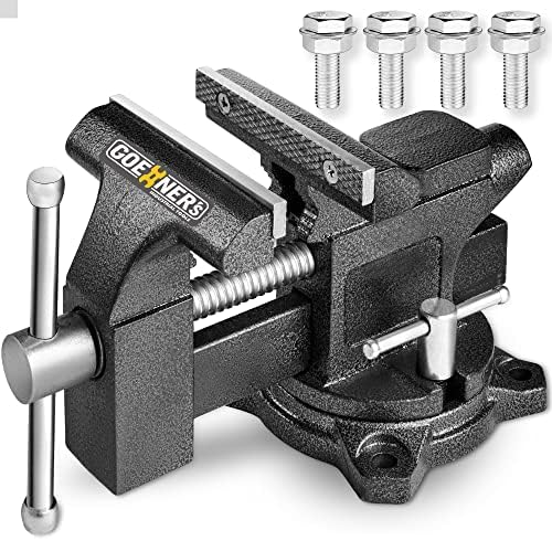 Bench Vise 4-1/2", Vice for Workbench with Heavy Duty Forged Steel Construction, Built-in Pipe Jaw, Swivel Base Table Vise for Woodworking, Home Workshop Use and DIY Jobs