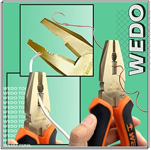 WEDO Non-Sparking Lineman's Pliers 10", Spark-free Safety Side Cutter Linemans Pliers, Combination Pliers, Wire Stripper, Crimper, Cutter, DIN Standard, BAM & FM Certificate, Aluminum Bronze