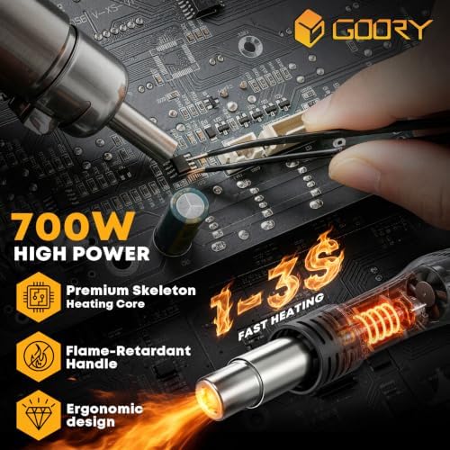 GOORY 8858-V Hot Air Rework Station Kit, Compact Digital Heat Gun with PID Control, Auto Standby, Adjustable Temp & Airflow, °F/°C Display (212°F~896°F) for SMD Desoldering, Electronics & Phone Repair