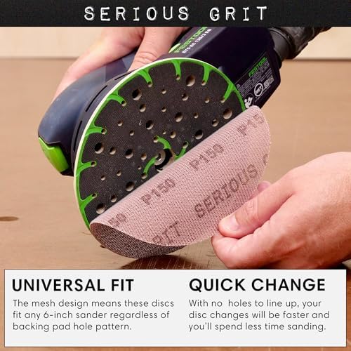Serious Grit - 6-Inch P180 Grit Ceramic Mesh Sanding Discs - 50 Pack