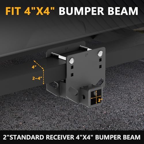 YZONA Tow Hitch 2 Inch, RV Bumper Hitch Trailer Receiver, Fits 2" to 4" Rear Beams, 3500 LBS Capacity Upgrade Towing Adapter Openning for Camper Cargo Carrier Bike Racks RV Tire Carrier Ball Mounts
