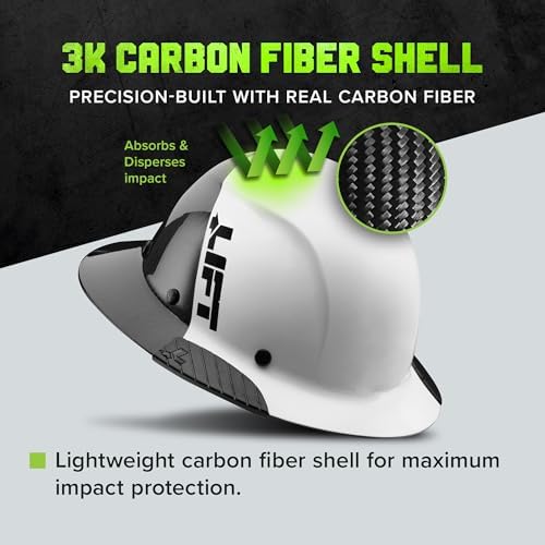 LIFT SAFETY Dax Carbon Fiber Full Brim Hard Hat | Safety/Construction Helmet w/ 6 Point Suspension for Comfort & Impact Protection
