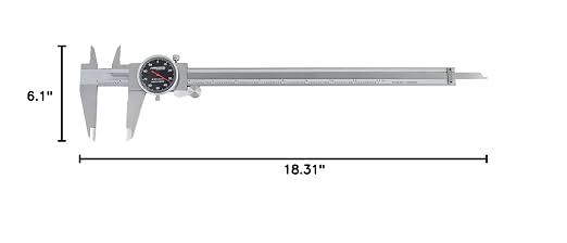 Accusize Industrial Tools 0-12'' by 0.001'' Black Face, Red Needle, Dial Caliper Stainless Steel in Fitted Box, P920-B212
