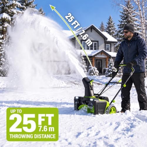 Snow Blower Cordless, 40V Snowblower Battery Powered 3500 W Brushless Motor, 20" Path, 25ft Max Throw, LED Lights for Driveway and Entryway