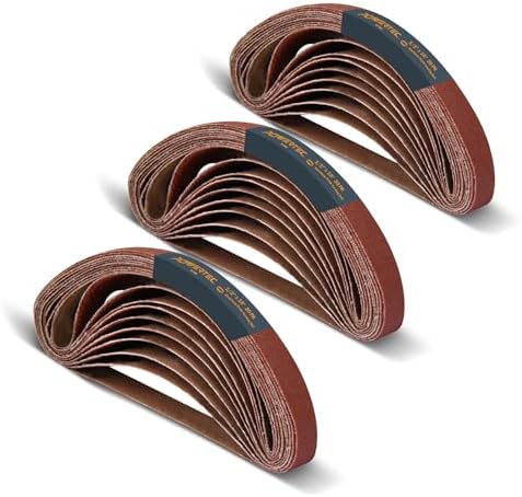 POWERTEC 1/2 x 18 Inch Sanding Belts, 60PK, 20 Each of 40/80/180 Grits, Aluminum Oxide Belt Sander Sanding Belt for Air File Belt Sander, Woodworking, Metal Polishing (40184-1)