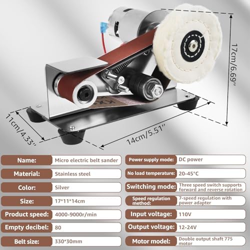 Mini Belt Sander Multifunctional Electric Belt Grinder 7 Adjustable Speed Electric Polishing Sharpener Machine Heavy Duty Stainless Steel Small Electric Sander with 30 Sanding Belt for Metal