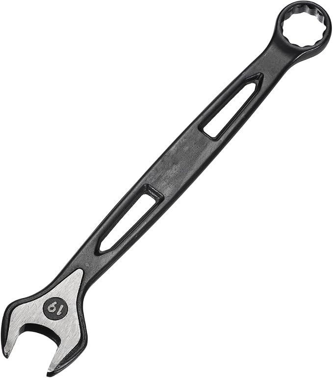 HARFINGTON Combination Wrench 19mm Metric Extra Long 12-Point Box and Open End Carbon Steel Double Ended Industrial Grade Spanner for Automotive Furniture Machinery DIY Repair, Black