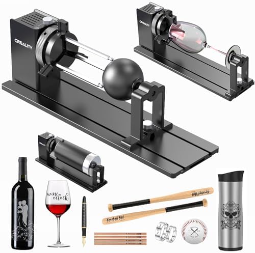 Creality Rotary Kit Pro, Laser Rotary Roller 3 in 1 Multi-Function Engraving Accessories for Laser Engraver, Jaw Chuck Rotary for Engraving Wine Glass, Baseball Bat, Ring and Most Cylindrical Objects
