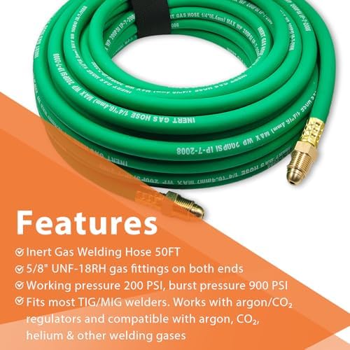 50FT Argon Hose, Inert Gas Welding Hose for MIG/TIG Regulators & Flowmeters