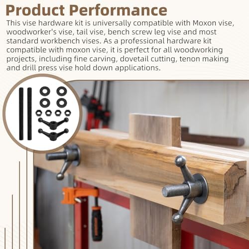 Hardware Kit for Moxon Vise, 8 Inch Threaded Rods Bench Vise Screw Kit with Cast Knobs, Nuts & Washers, Woodworking Workbench Tools for Wood Carving & Dovetail Cutting