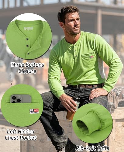 BOCOMAL FR Shirts for Summer Breathable Vented Mesh Flame Resistant Henley