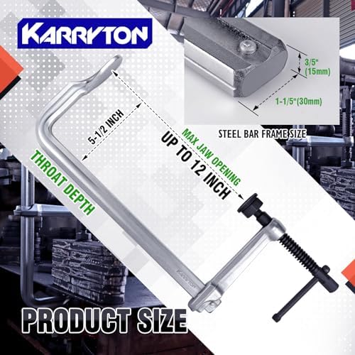 2-Pack Heavy Duty 12" Inch F-Style Welding Clamps w/Replaceable Pad, 5-1/2-Inch(140mm) Deep Throat, Bar Size 1-1/5" * 3/5" Drop Forged Steel Bar Clamps, 2900LB Clamping Force