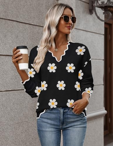 Zeagoo Women's 2026 Fall V Neck Sweater Long Sleeve Lightweight Knit Tops