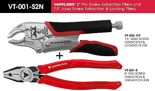 VAMPLIERS 2-PC Screw Extractor Pliers Set 7.5" Locking Pliers+ 8" Linesman