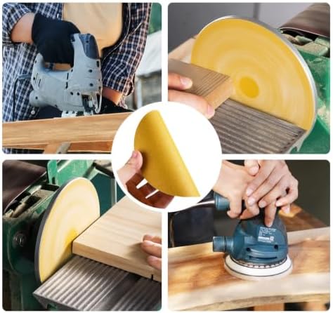 S SATC 6 Inch 320 Grit Gold PSA Sandpaper 200 PCS Self-Adhesive Sanding Discs Aluminum Oxide Sticky-Back Sanding Paper for DA Sanders Woodworking