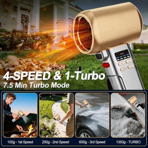 730PRO Car Blower for Drying Cordless | Up to 260MPH 740CFM Turbo Dryer Air Leaf Blower | Detachable Handle, 3.5H Type-C 2A Fast Charge, 5 Speeds, for Car/Hood/Yard/Sawdust/Fluffy Snow
