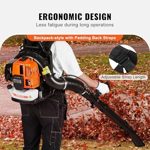 VEVOR 63CC Gas Backpack Leaf Blower, 2-Cycle 1110CFM 220MPH