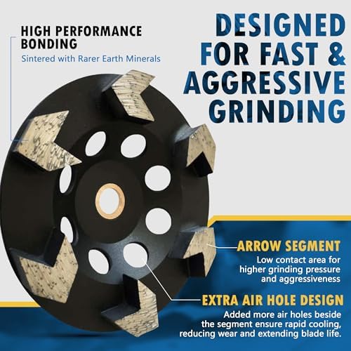 5" Diamond Grinding Wheel 6 Arrow Seg for Concrete & Coating 7/8"-5/8"