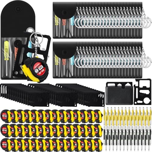 168 Pcs Mini Screwdriver Tape Keychain Set Multitool Pen Card Father's Gifts Bulk Mini Tool Set for Adult Men Dad (Yellow,Black)