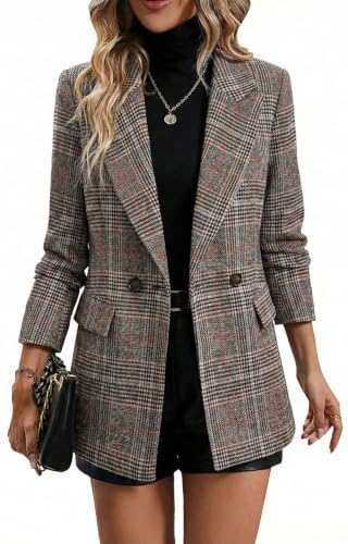 Mina Self 2026 Women's Fall Plaid Blazer Houndstooth Jacket Business Casual