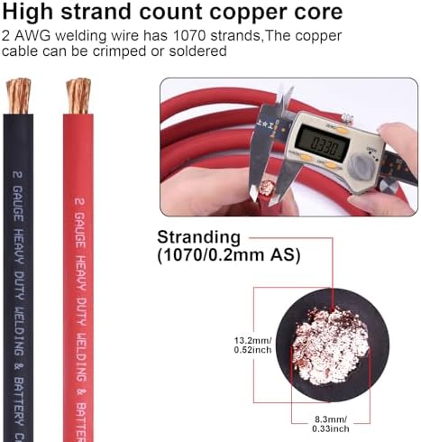 iGreely 2 AWG Gauge Wire 20 Feet Black + 20 Feet Red Ultra Flexible Welding Battery Pure Copper Cable + 5pcs of 5/16" & 5pcs 3/8" Copper Cable Lugs Terminal Connectors with Heat Shrink Tube
