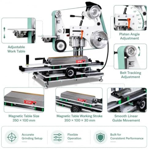 ADV-GRINDING 1500W Belt Grinder Sander, 2" X 72" Variable Speed Belt Grinder for Metalworking, 3-in-1 Belt Sander Polisher with 3 Grinding Wheels & Flat Platen Tool Rest for Knife Making