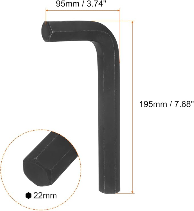 HARFINGTON Hex Key Wrench 22mm L-Shape Hexagon Metric Chrome Vanadium Steel | Repairing Tool Wrenches for Home Repair,Black