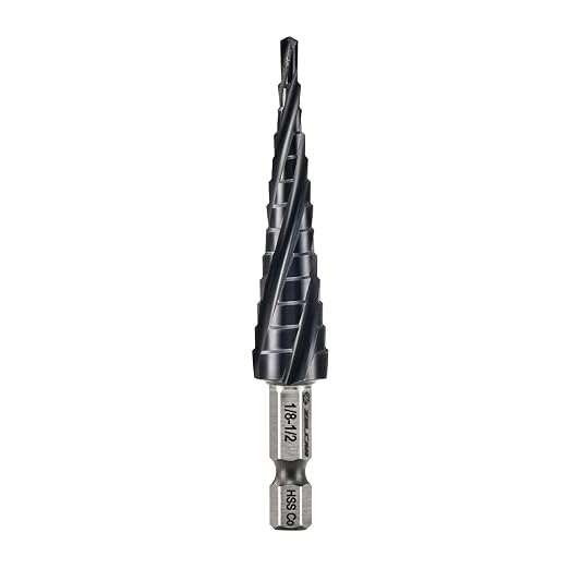13 Sizes M35 Cobalt Step Drill Bit, 1/8" to 1/2" Four Spiral Flute Step Drill Bit for Metal, Titanium-Coated HSS Step Bit with 1/4" Hex Shank for Stainless Steel Aluminum Copper Wood Plastic