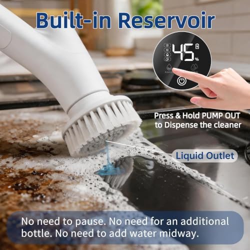 Electric Spin Scrubber with Soap Dispenser Stable Dual-Brush Cleaning