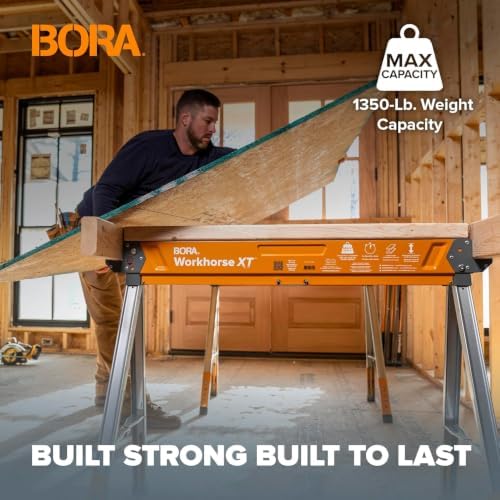BORA Workhorse XT Saw Horses 2 Pack Adjustable Folding Heavy Duty Sawhorse
