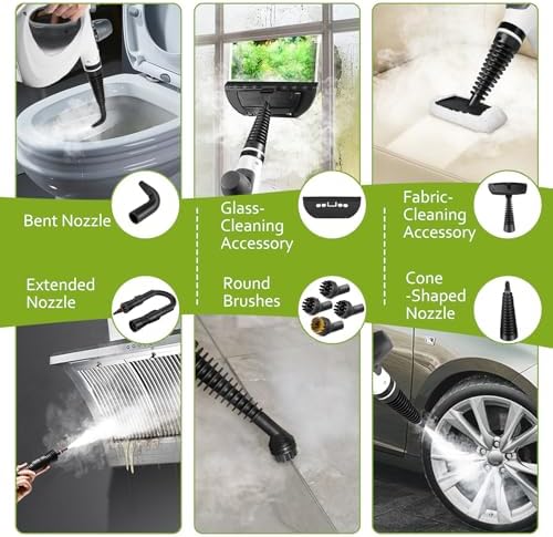 Phueut Pressurized Handheld Multi-Surface Natural Steam Cleaner with 12 pcs Accessories, Multi-Purpose Steamer for Home Use, Steamer for Cleaning Floor, Upholstery, Grout and Car (Grey)