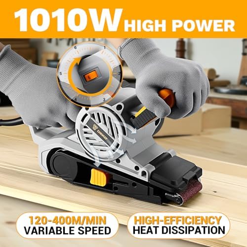 Belt Sander Corded: DEKOPRO 8.4A Belt Sander Handheld with Dust Bag & 2 Metal C Clamps, 1010W 3×21-Inch Power Belt Sanders with Variable-speed Control for Woodworking