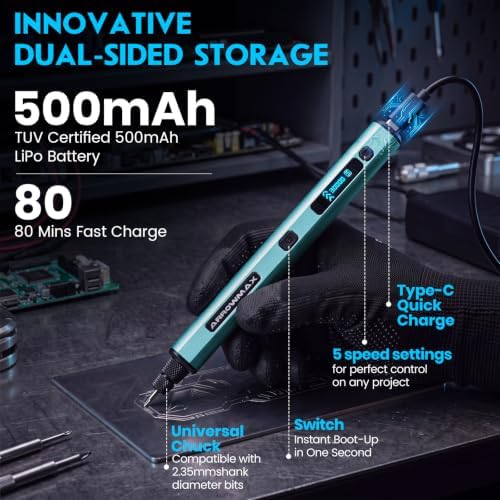 ARROWMAX 5-Speed Mini Cordless Rotary Tool Kit with OLED, 30000 RPM 42 Bits