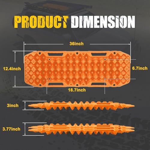 BUNKER INDUST Off Road Traction Boards, Pair Recovery Tracks Traction Mat for Vehicle Truck Jeep SUV, Mud, Snow, Sand Ramp-Orange Emergency Tire Traction Pads (Gen 10th)