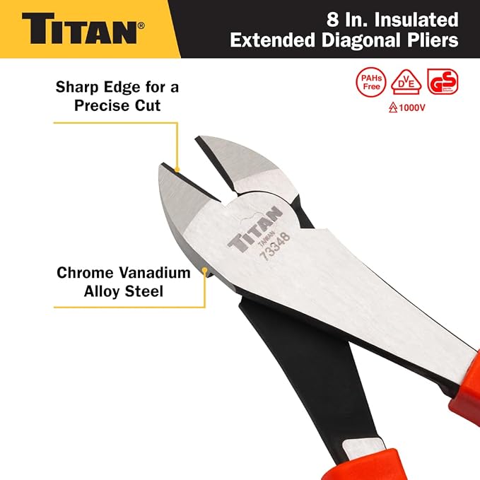 Titan 73348 8-Inch VDE Insulated Diagonal Pliers