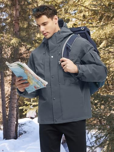 VOPOKER Mens 3 in 1 Winter Coats Waterproof Warm Fleece Jacket With Multi-Pockets